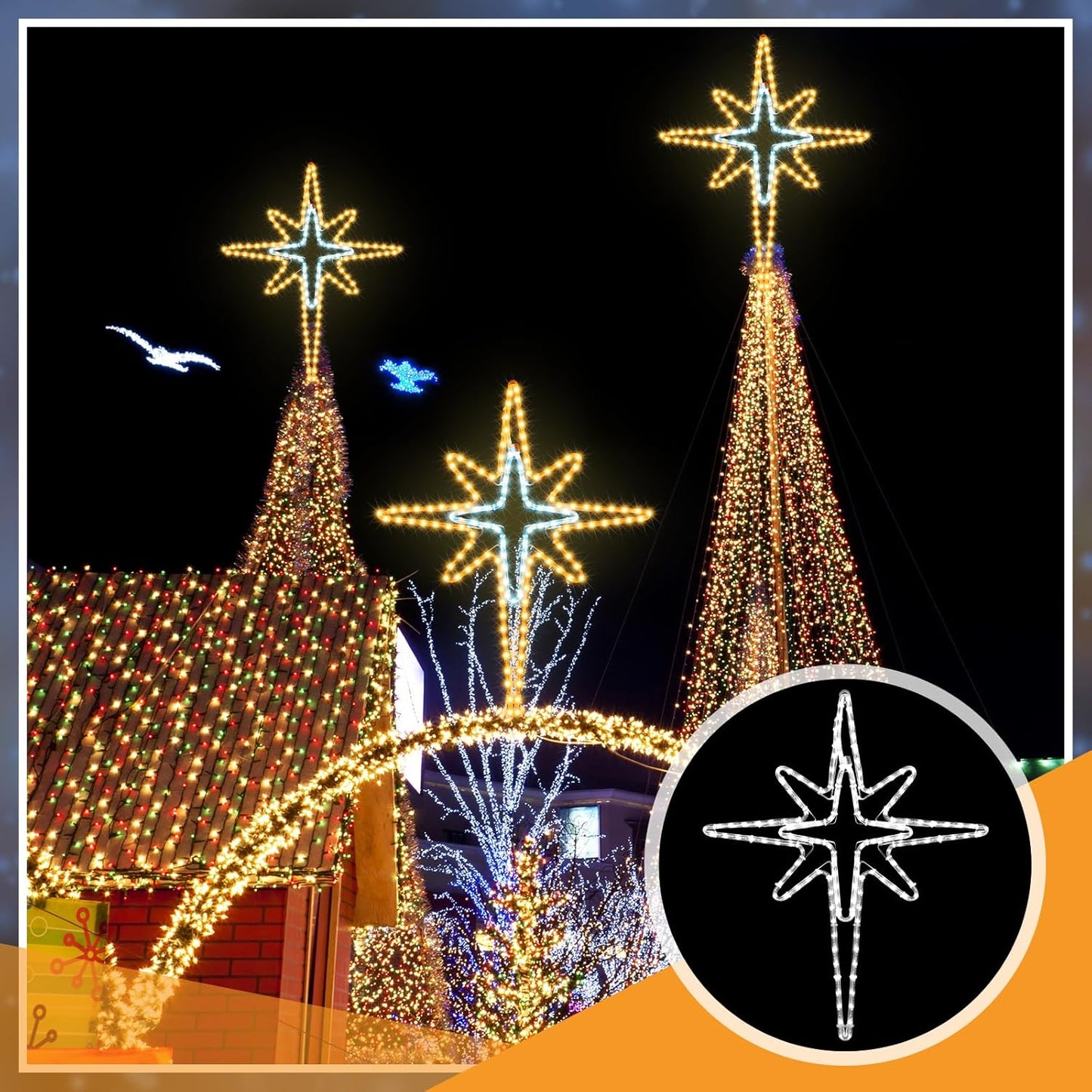 36'' Christmas Star of Bethlehem LED Star Hanging Lights Nativity Holy Family Light for Door Window Porch Wall Decoration Plug Operated Lighted Hanging Tree Topper(White, Warm Light)