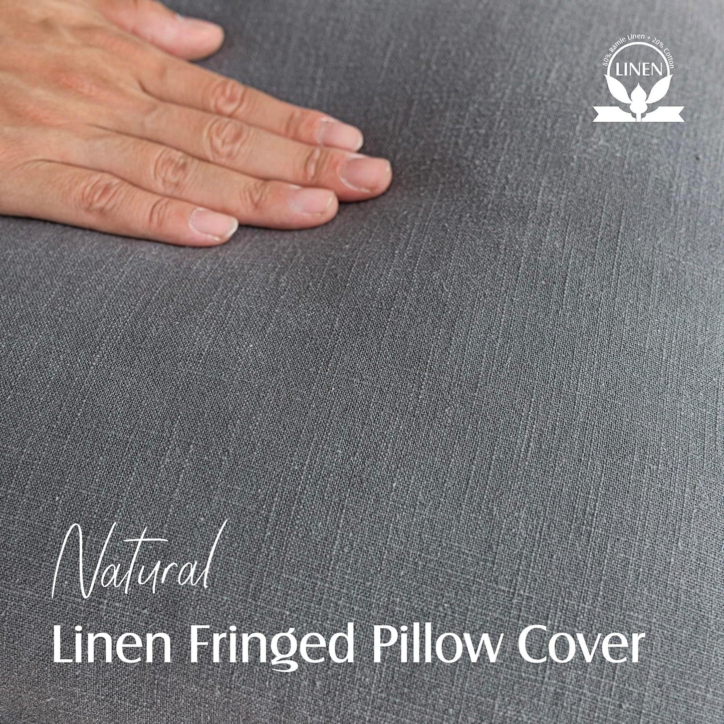 Foindtower Set of 2 Decorative Linen Fringe Throw Pillow Covers Cozy Boho Farmhouse Cushion Cover with Tassels Soft Accent Pillowcase for Couch Sofa Bed Living Room Home Decor, 24×24 Inch, Gray