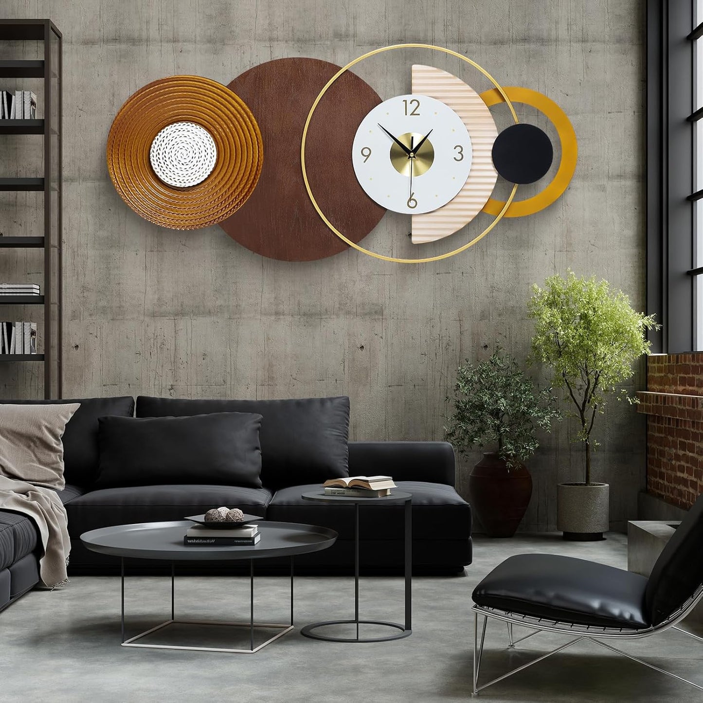 Modern Big Wall Clock Decorative Battery Operated Wall Clocks Large Mid Century Clock for Living Room,Silent Metal Wall Clock Circle Geometric Clocks for Home,Living Room,Bedroom