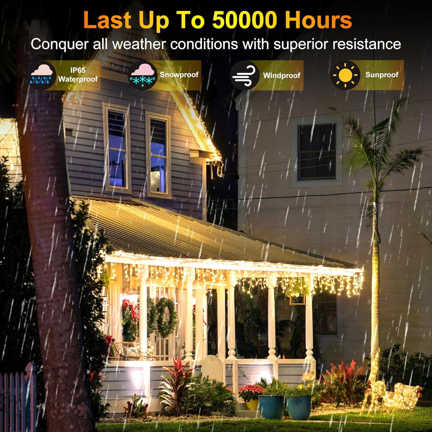 792 LED Christmas Outdoor Lights with 176 Drops, 82ft Hanging Curtain Lights 8 Modes, Christmas Fairy Lighs with Timer & Memory for House Roof Holiday Wedding Christmas Decor (Warm White)
