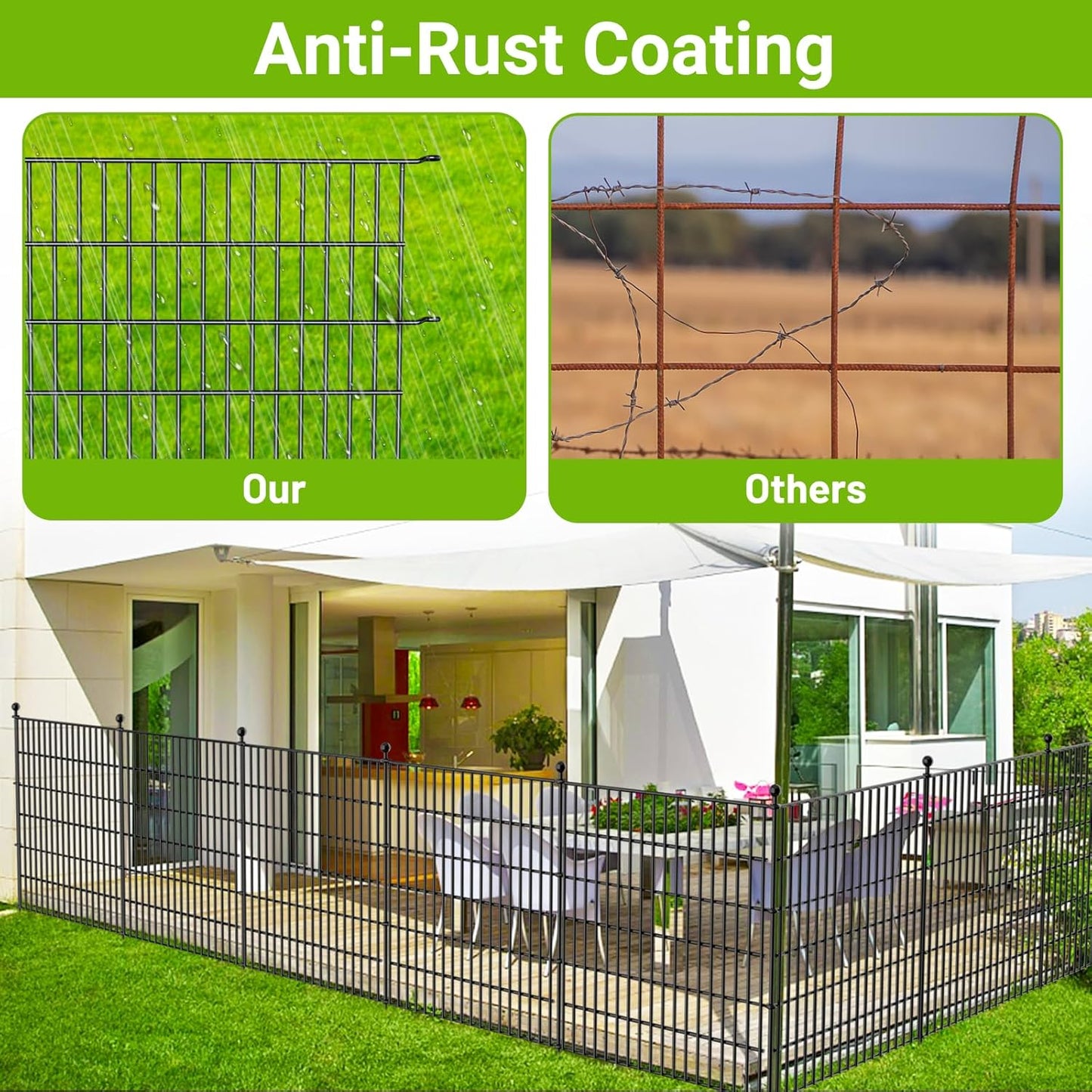 10 Panels No Dig Decorative Outdoor Garden Fence with Gate for Yard, 32 in(H) X 23.6 ft(L) Animal Barrier Fencing Rustproof Metal Wire Panel Border for Dog, Rabbits, and Patio Temporary Ground Stakes