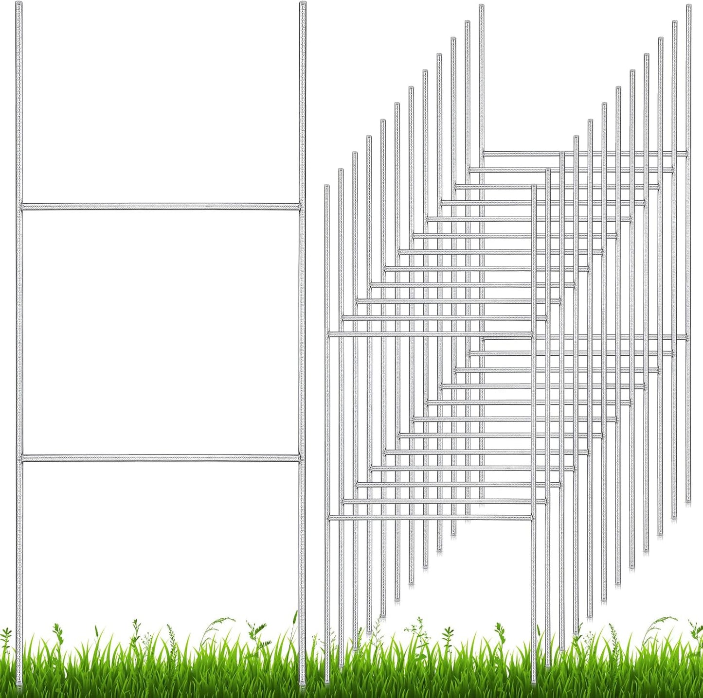 12 Pcs H Stakes for Yard Signs 24'' x 10'' Metal Heavy Duty H Frame Lawn Wire Stakes Weatherproof Metal Sign Holder Bulk for 4mm 5mm Corrugated Signs Board Guidepost Yard House Garden Decor