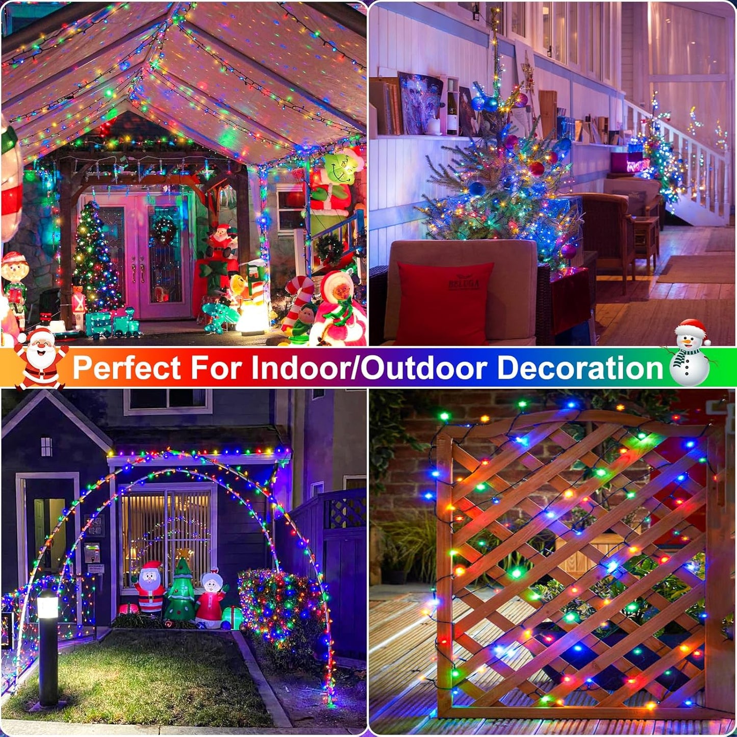 2 Pack Christmas Lights Outdoor, Total 200FT 600LED Christmas Tree Lights with 8 Modes Waterproof, Green Wire Dtring Twinkle Lights for Indoor Patio Garden Xmas Party Decorations, Multicolor