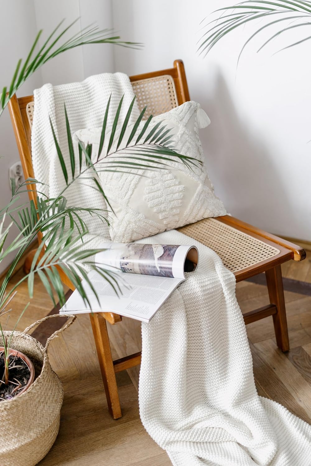 Boho Style Sofa Throw Pillow Covers – Exquisitely Crafted with Hand-Finished Tuft with Thick Cotton Tassel Details – Soft & Stylish Moroccan Decorative, 20x20inch (Spring Ruched)