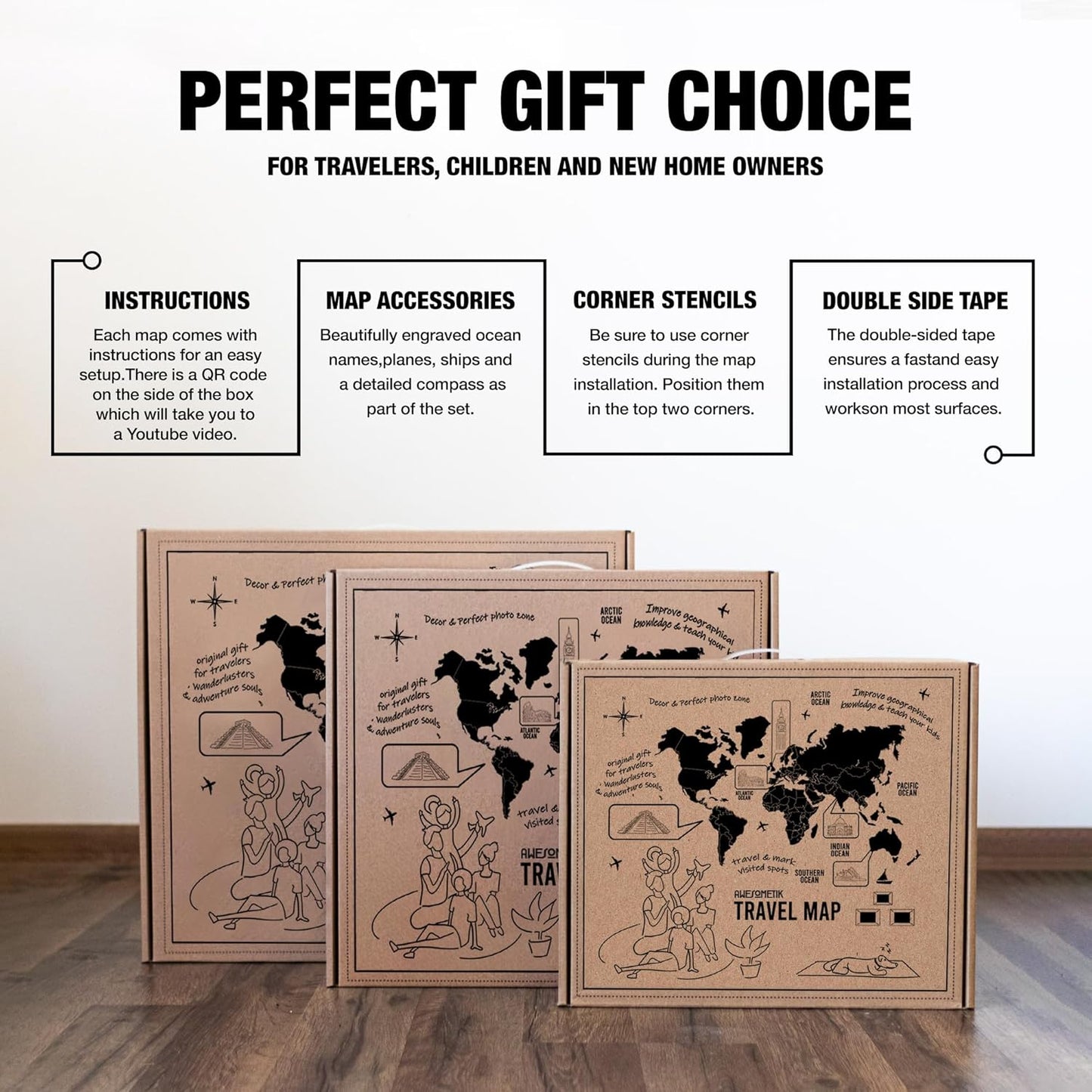 Handmade 3D Wood World Map Wall Art Large Wall Decor Track Your World Travels - Special For Home, Kitchen And Office (X-Large, Nordik)