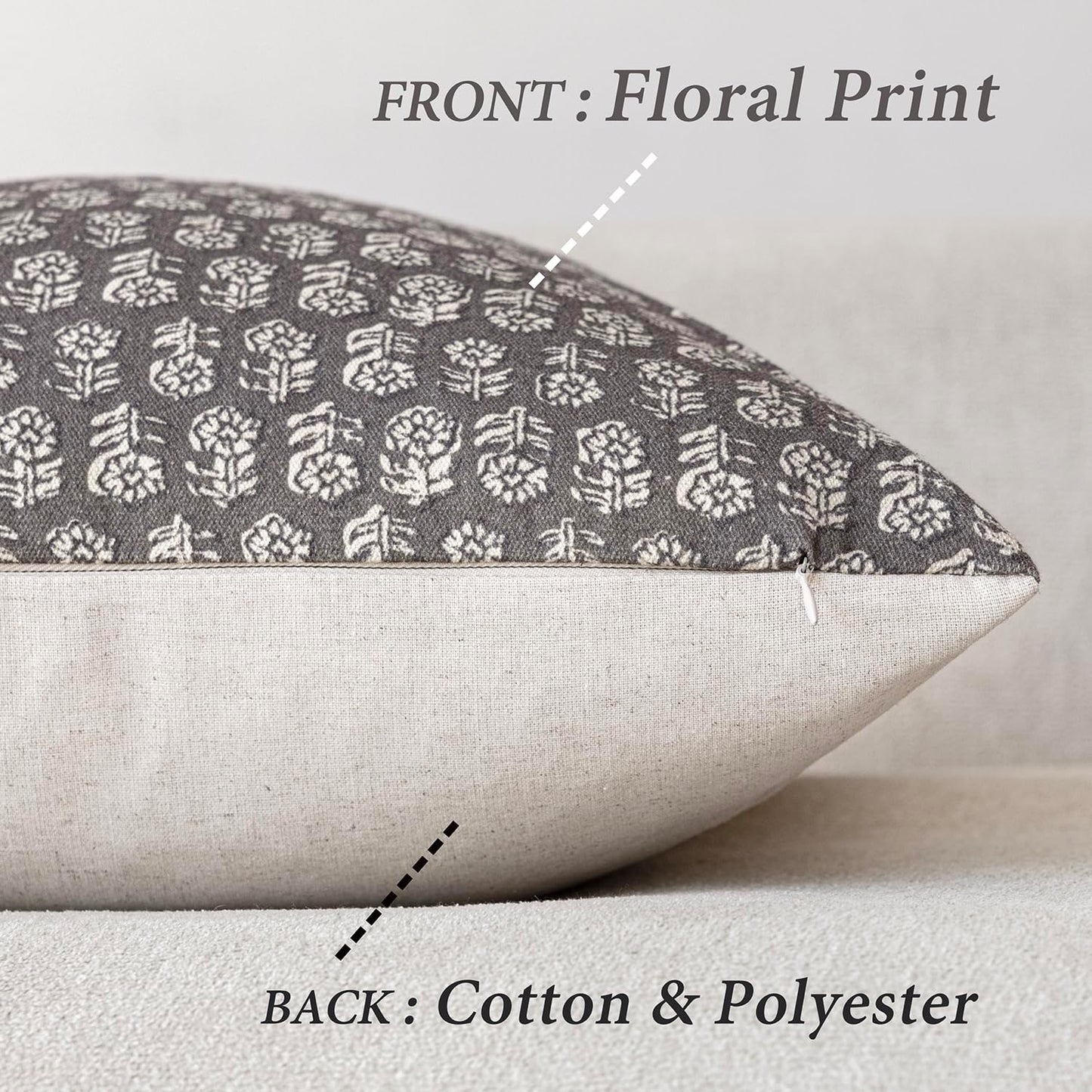 Foindtower Set of 2 Decorative Vintage Floral Print Throw Pillow Covers Neutral Modern Farmhouse Cushion Covers Boho Home Decor for Sofa Couch Chair Bedroom Living Room Outdoor,22×22 Inch,Rustic Gray