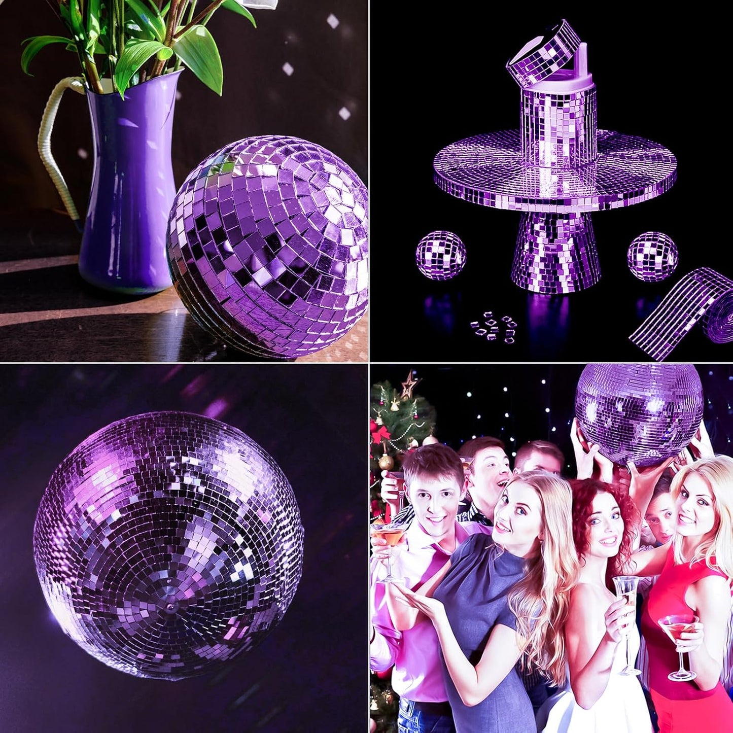 Art3dwallpanels 6 Pack Self Adhesive Glass Mirror Mosaic Disco Tiles Small Square Mirror Sticker for for DIY Disco Ball, Disco Cowboy Hat, Vase, Bottle, Interior Decoration, 2364 Pieces, Purple