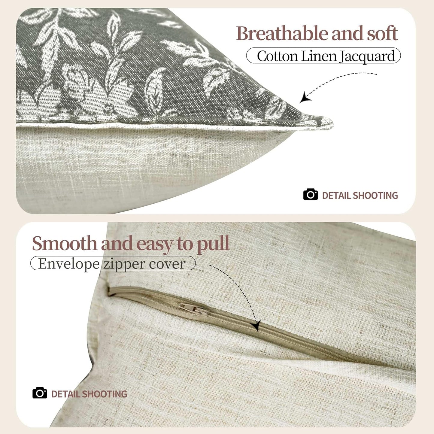 Gray Floral Pillow Covers 20x20 Pack of 2 Pillow Cover Jacquard Couch Pillows Vintage Flower Pattern Decorative Throw Pillowcases for Living Room