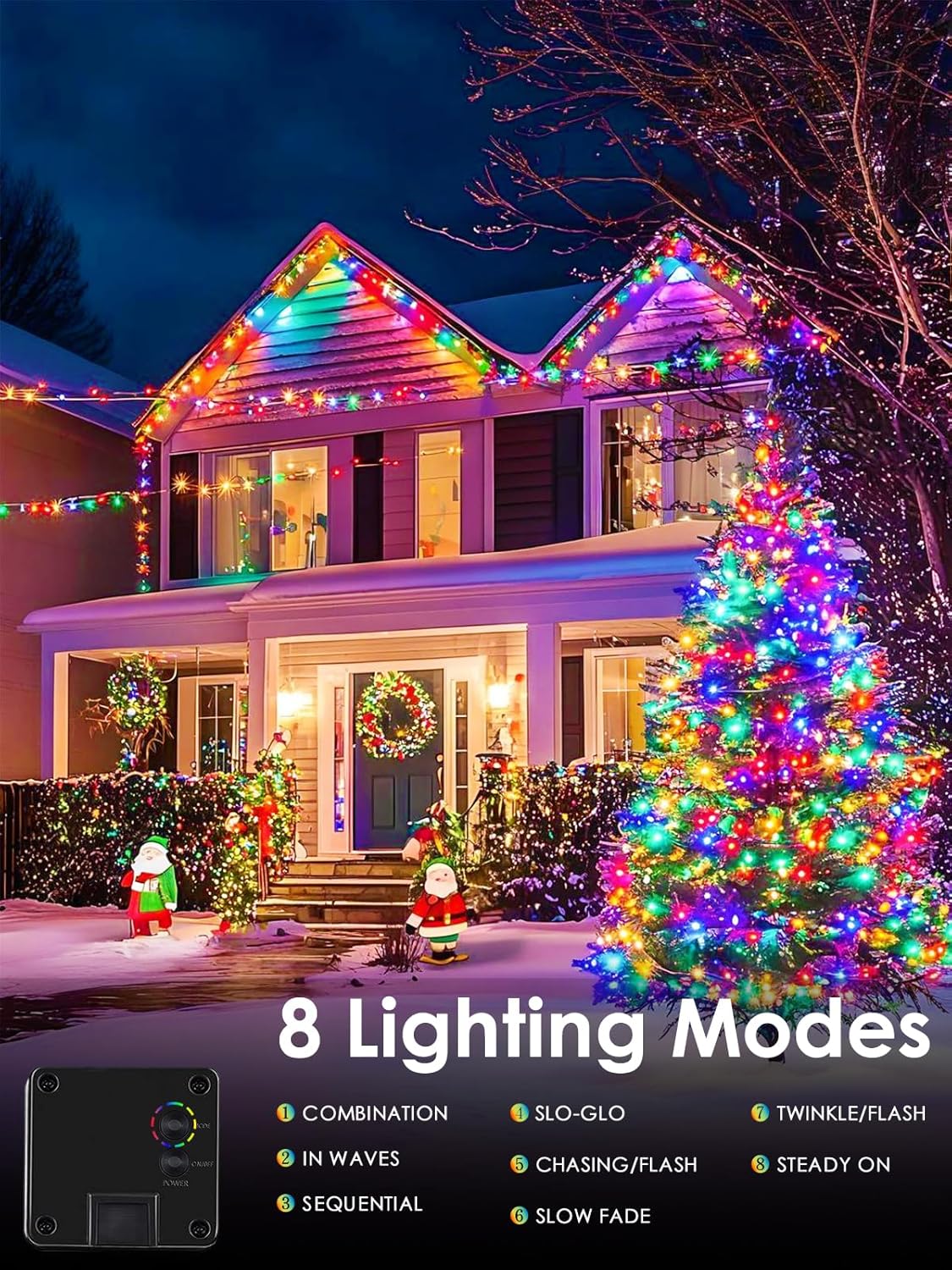 2pk Multi-Colored Solar Christmas Lights Outdoor Waterproof, 200 LED 66 FT Solar Powered LED String Lights Green Wire with 8 Modes, Solar Fairy Lights for Xmas Tree Party Wedding Garden Decorations