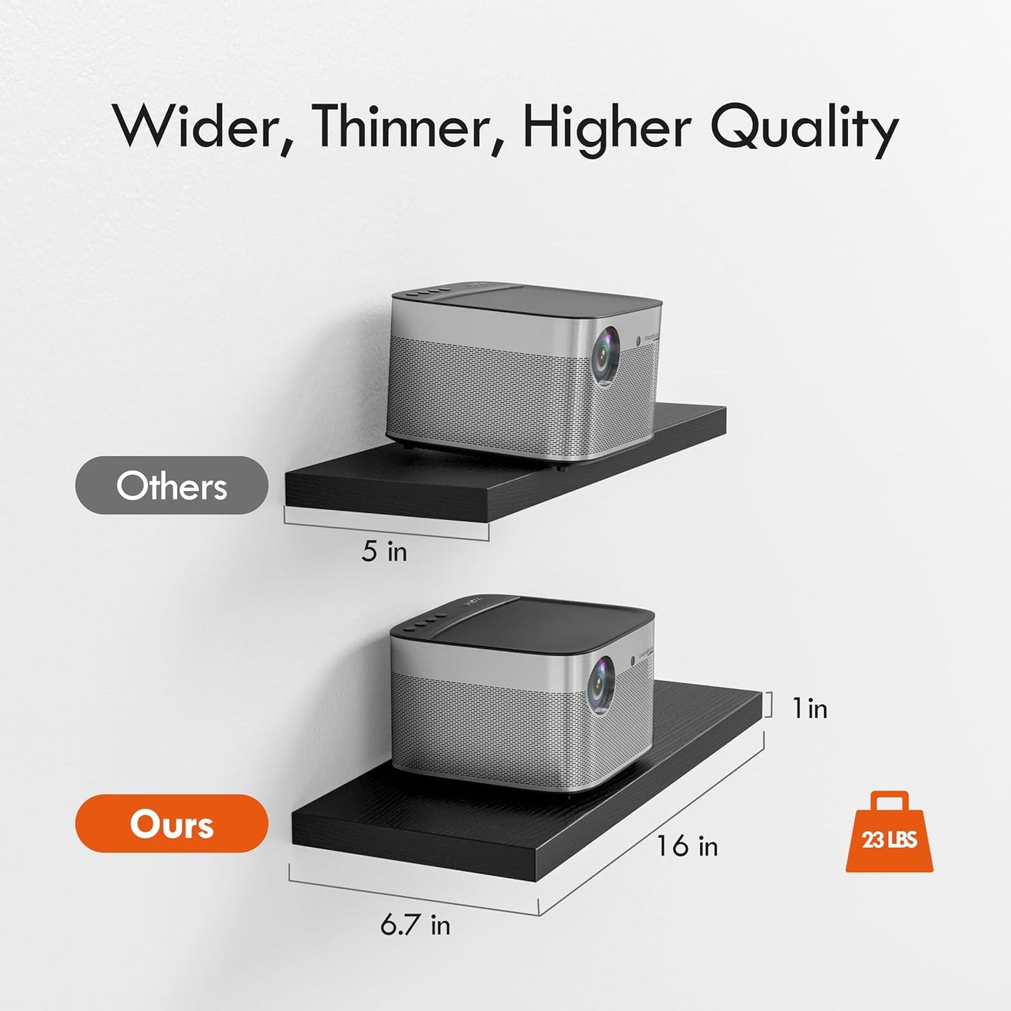 16’’Black Floating Shelves for Wall Set of 4,Rustic Wood Shelf for Room Decor/Storage/Display,Small Bookshelf,Wall Mounted Hanging Shelves for Bedroom, Bathroom, Living Room, Kitchen