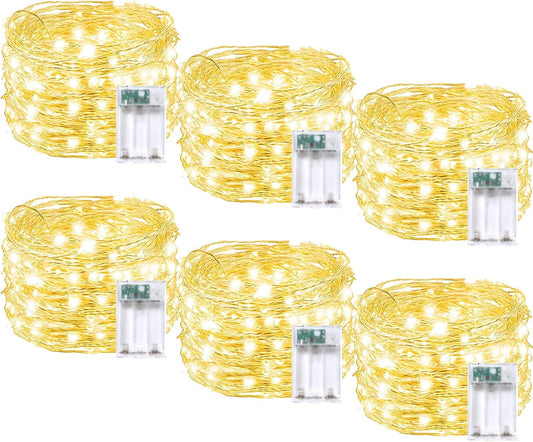 6 Pack Fairy Lights Battery Operated with Timer, Each 20FT 60LED Christmas String Lights Outdoor Indoor, Cuttable Battery Twinkle Light for Bedroom Home Wedding DIY Christmas Decorations (Warm White)