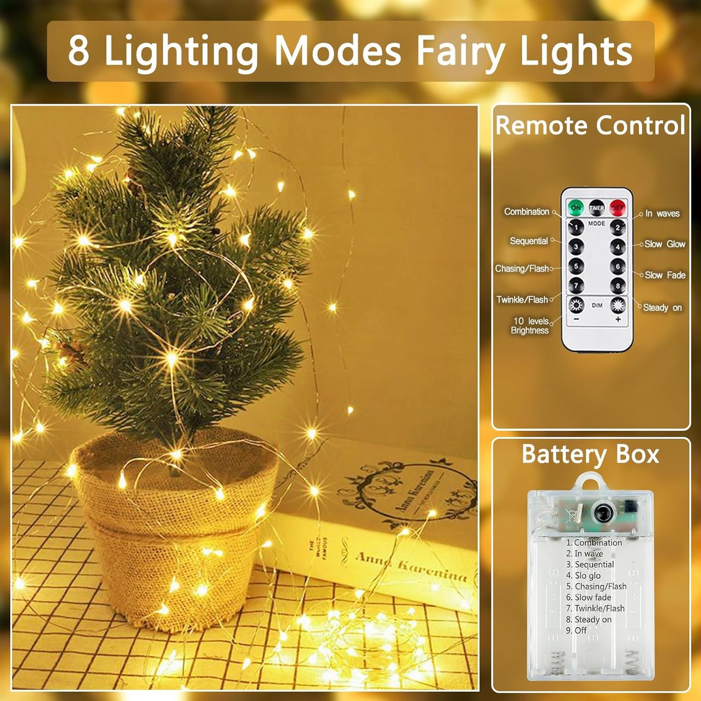 3-Pack 78FT 240 LED Fairy Lights Battery Operated with Timer & Remote, Waterproof Twinkle Lights Indoor Outdoor 8 Modes for Bedroom Centerpiece Wedding DIY Party Christmas Classroom Dorm Decoration