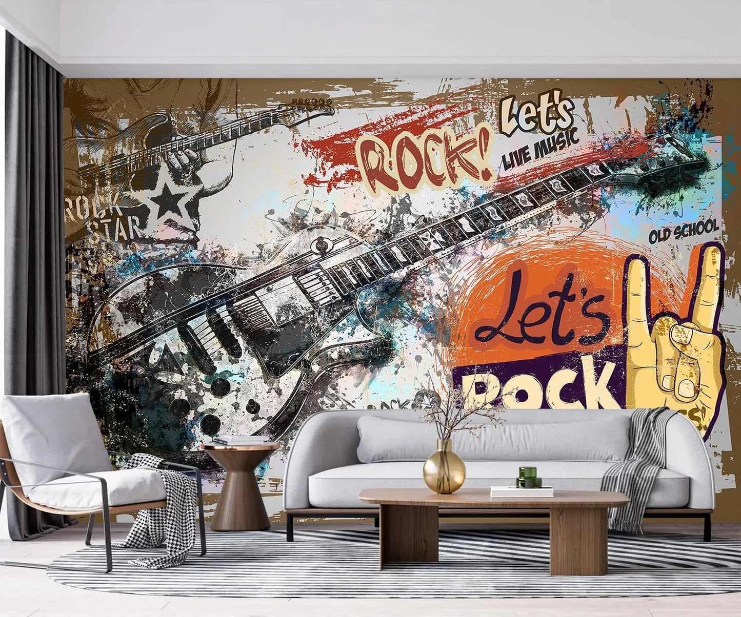 -Vintage Graffiti Hand-Painted Wall Bedroom Mural XT17 M 140" x 91"
