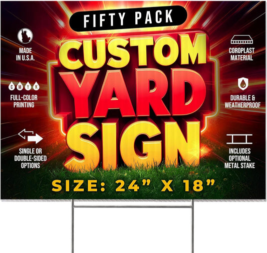 50 Pack 24"x18" Custom Yard Signs with Stakes, Personalized Yard Signs for Outdoors, Customized Full Color Print Corrugated Signs for Business