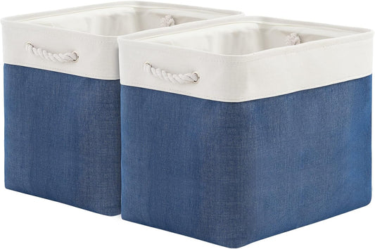 TcaFmac Organization and Storage Basket for Gifts Empty - 16x12x12 inch Large 2 Pack Collapsible Storage Bins for Shelves, Fabric Storage Cubes for Organizing Cloth Toy Kids (White & Jean Blue)