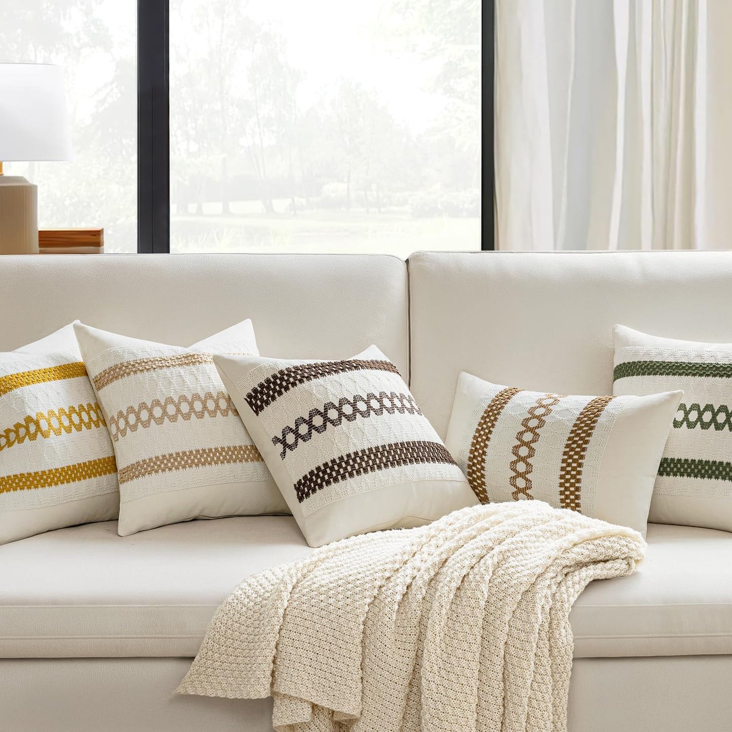 MIULEE Set of 2 Coco Brown Boho Decorative Pillow Covers 20x20 Inch Farmhouse Rustic Couch Throw Pillows Modern Spring Cotton Cushion Covers Retro Cute Macrame Woven Home Decor for Bed Sofa Chair