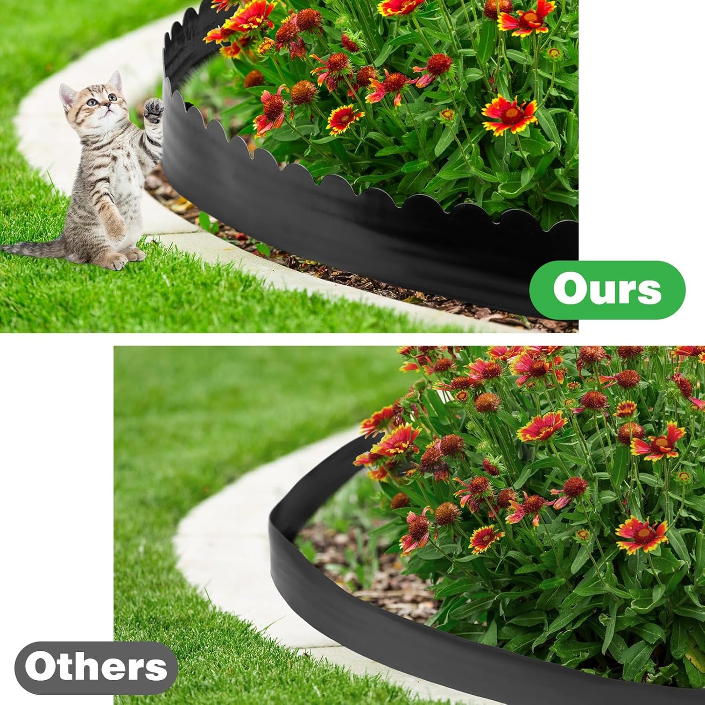 6 Inch Tall 33 ft Length No Dig Landscape Plastic Edging Kit with Hammer Spikes Plastic Garden Flower Bed Edging Landscape Edging Border for Gardens Border Lawn Grass Yard (Black,Wave)