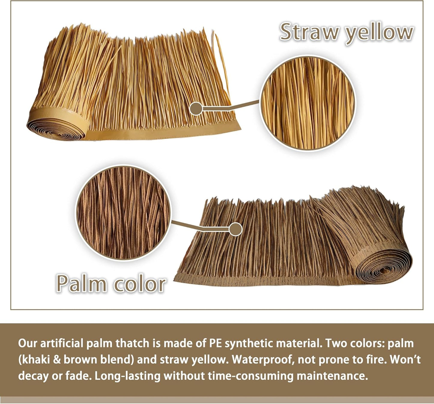 Premium Mexican Style Artificial Palm Thatch Roof Rolls. 5 Lengths, 2 Colors. Waterproof. Easy Install. Ideal for Tiki Bars, Parties, Gardens & Fences (4ft x 16in - Straw Yellow)