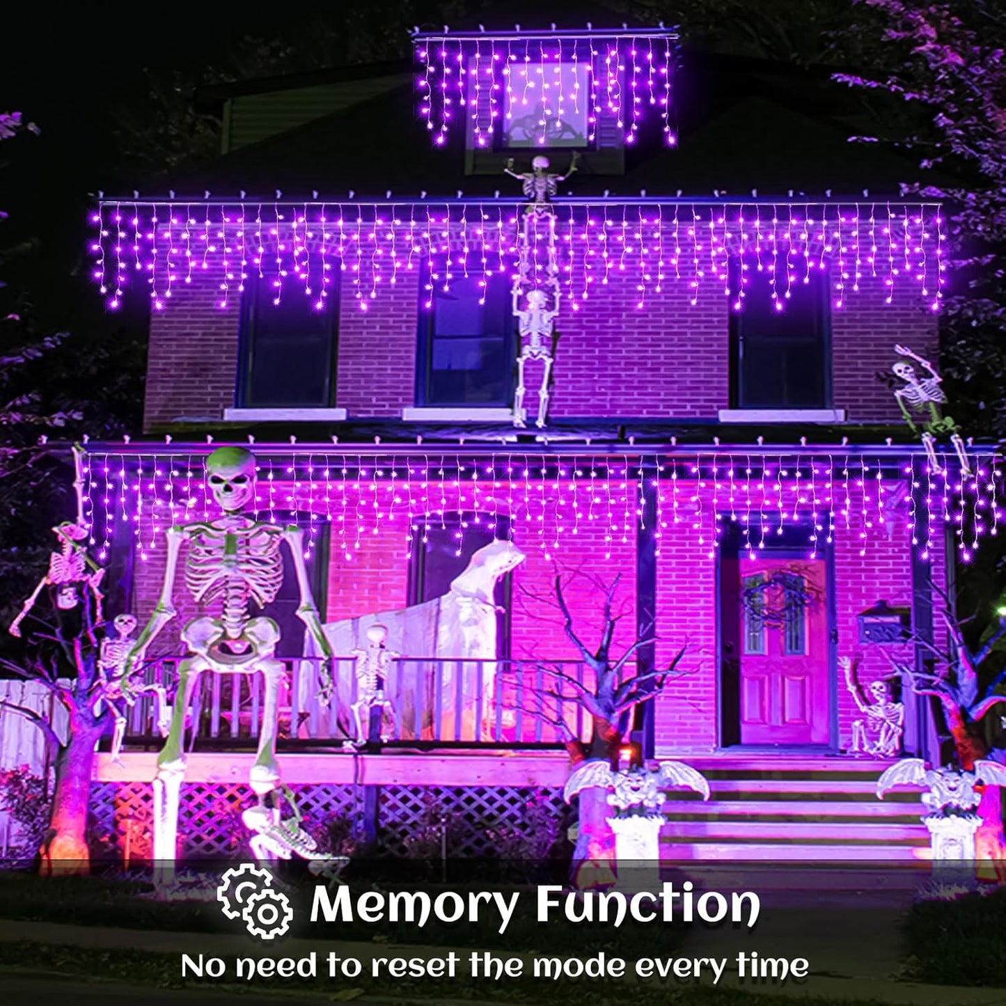 66ft Purple Halloween Lights Outdoor Indoor, 640 LED Icicle Lights for Outside Twinkle Christmas Lights with 120 Drops Clear Wire Timer 8 Modes for House Party Tree Yard Patio Eaves Holiday Decoration