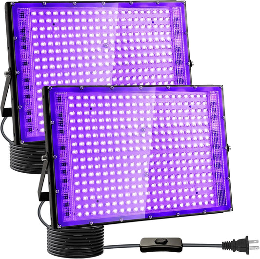 2 Pack 300W Black Lights, Blacklight Flood Light with Plug and Switch,for Glow Party, Black Light Party, Halloween, Body Paint, Neon Glow, Fluorescent Poster, Stage Lighting