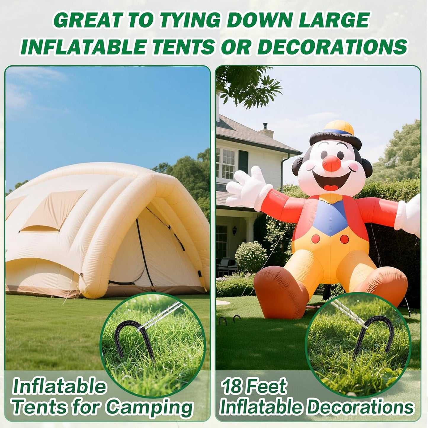 16 Inch Ground Stakes Heavy Duty,16 Pack Metal Fence Stakes for Ground for Wire Fencing,Heavy Duty Long Tent Stakes for Trampolines Camping Canopies and Swing Set