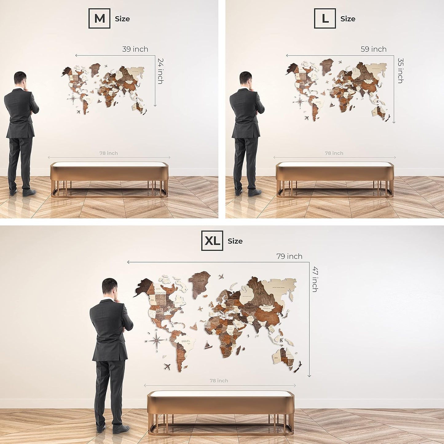Handmade 3D Wood World Map Wall Art Large Wall Decor Track Your World Travels - Special For Home, Kitchen And Office (X-Large, Walnut)
