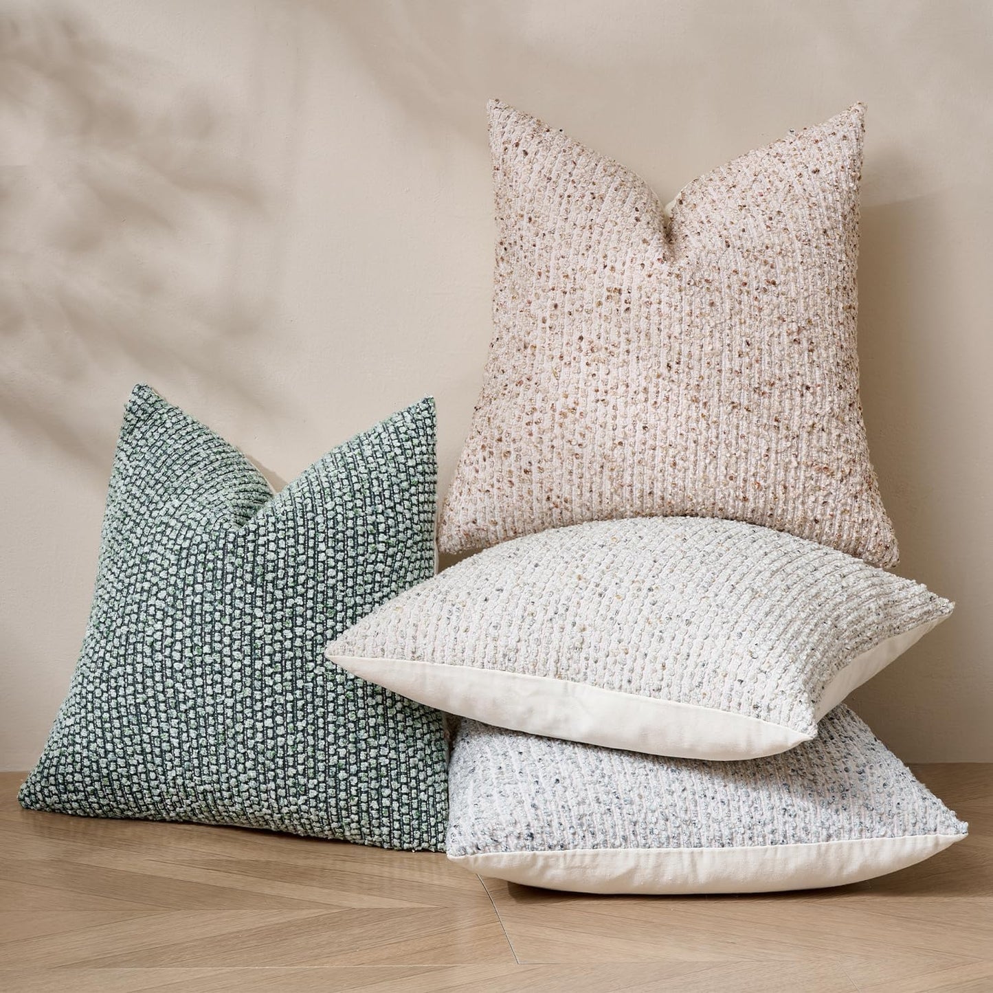 Striped Euro Sham Pillow Covers 26x26 Set of 2 Beige Textured Boucle Chic Morden Boho Accent Farmhouse Square Decorative Couch Throw Pillow Covers for Home Decor Bed Sofa Living Room