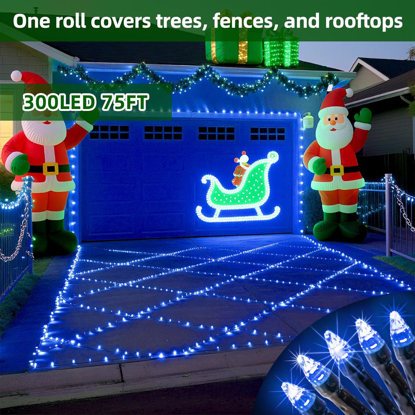 300LED Christmas Lights Outdoor Indoor Use, 12 Lighting Modes 75ft Christmas Tree Lights with Timer, Dimmable BlueLED StringLightsWaterproof for Yard Tree Wedding Party Holiday Decor Blue