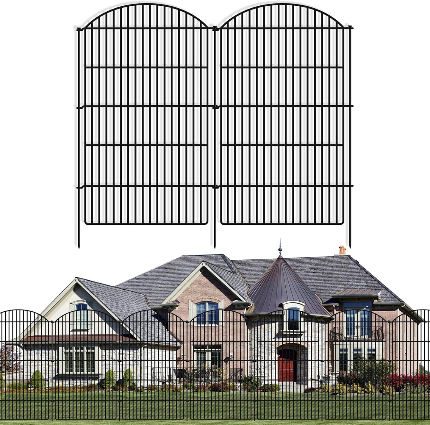 10 Panels Decorative Garden Metal Fence, 48in (H) x 24ft (L) No Dig Dog Fencing for Outdoor Yard, Rustproof Animal Ground Stakes Temporary Panel Border Barrier for Patio Flower Bed Camping