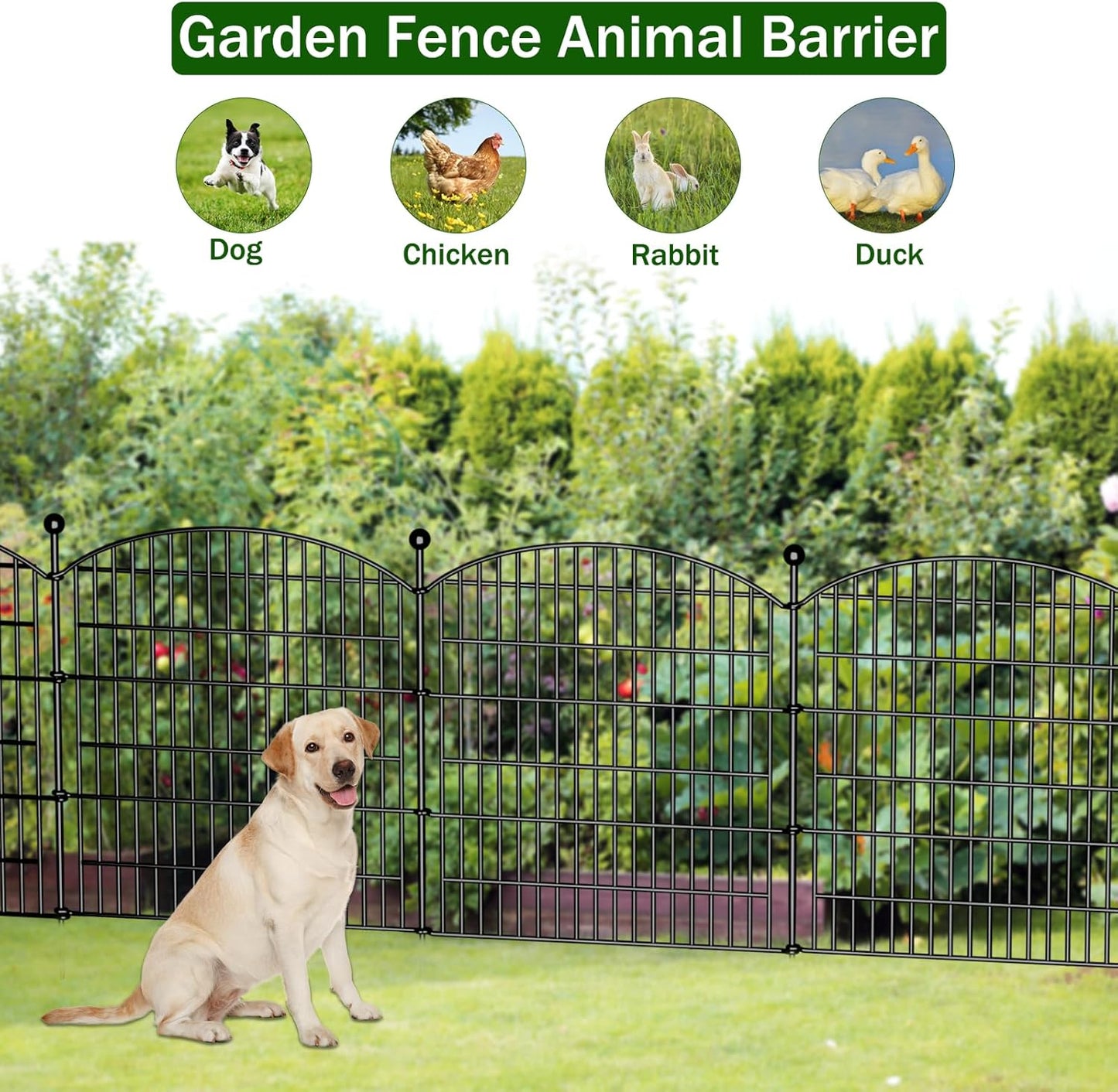 10 Panels Decorative Garden Fence - 32 in (H) x 23.6 ft (L) No Dig Dog Fence Outdoor for Yard, Rustproof Tall Garden Fencecing Panels, Animal Barrier Suitable for Yard Border, Patio, and Outdoor Use