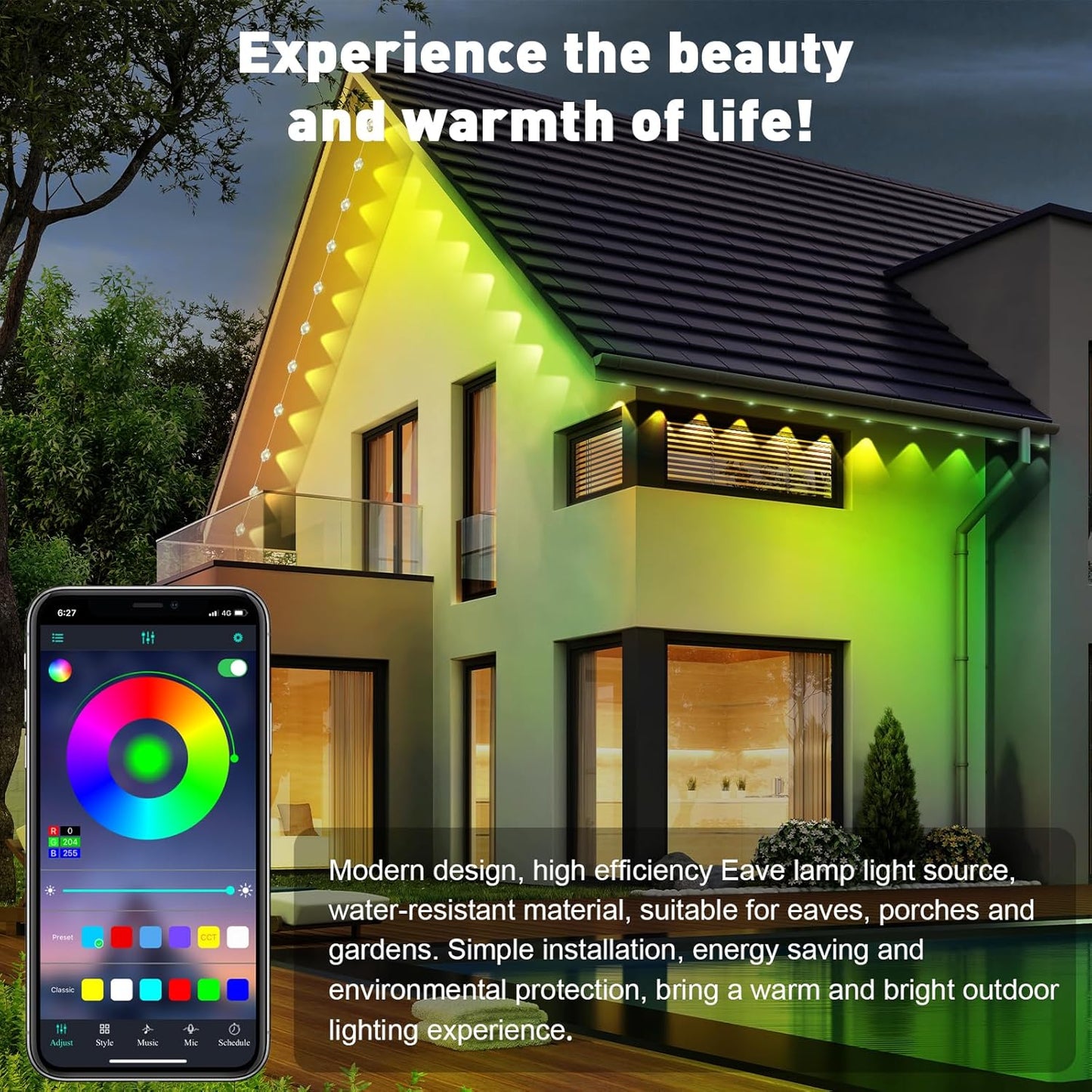 150FT Permanent Outdoor RGB Lights - Waterproof Smart LED Eaves Lights with App/Remote Control, Music Sync & DIY Scenes, Perfect for Christmas, Halloween, Parties & Daily Decor, Ideal for House Roof