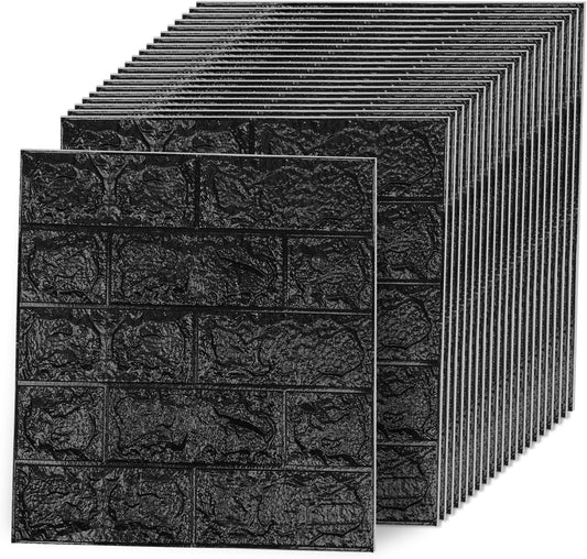 3D Wall Panels Peel and Stick，XPE Foam Stone 3D Wallpaper, Textured Faux Brick Wall Panels Black，30PCS