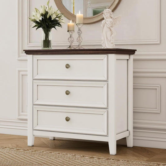 BLANKSPACE Dresser for Bedroom, 3 Drawer Dresser, Modern 3 Chest of Drawers, Farmhouse Storage Cabinet with 3 Drawers for Home Office, Dining Room, Antique White
