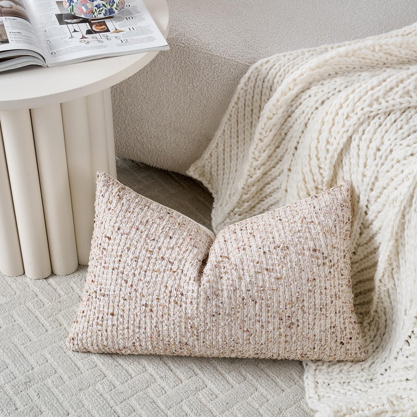 Striped Throw Pillow Covers 12x20 Set of 2 Beige Textured Boucle Chic Morden Boho Accent Farmhouse Rectangular Lumbar Decorative Couch Pillow Covers for Home Decor Bed Sofa Living Room