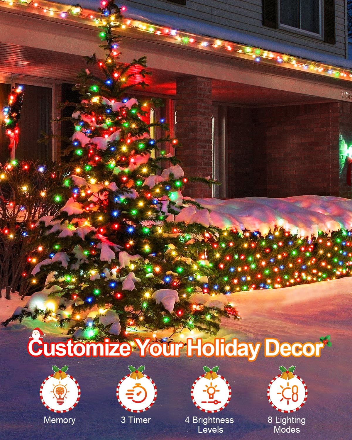 158 FT 480 LED Christmas Tree Lights, String Lights Green Wire with 8 Modes, Timer and Memory, Plug in Outdoor Waterproof Twinkle Lights for Indoor Yard Xmas Holiday, Multicolor