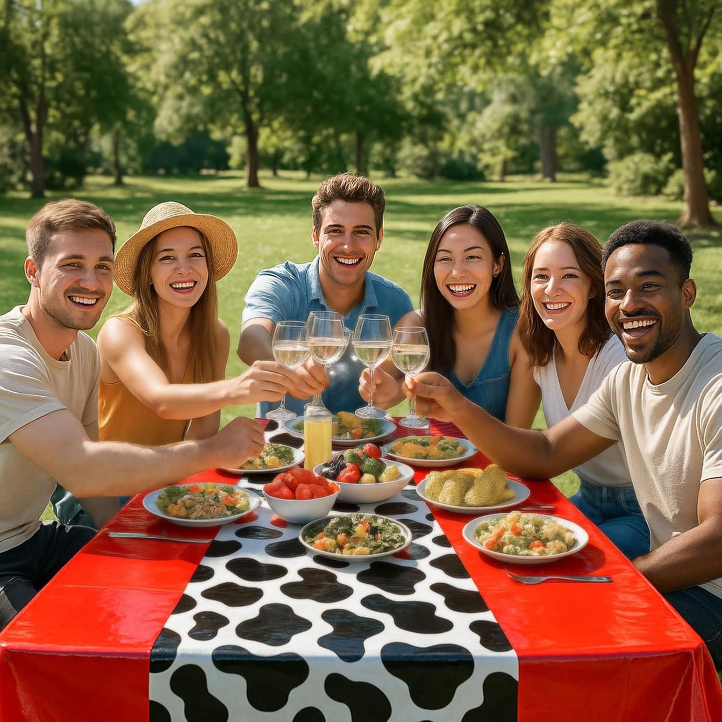 3 Pack 108 x 54 Inch Cow Print Tablecloth Cow Plastic Table Cover Birthday Party Table Cloth Disposable Plastic Farm Animal Party Cover for Disco Cowgirl Decorations Supplies Red
