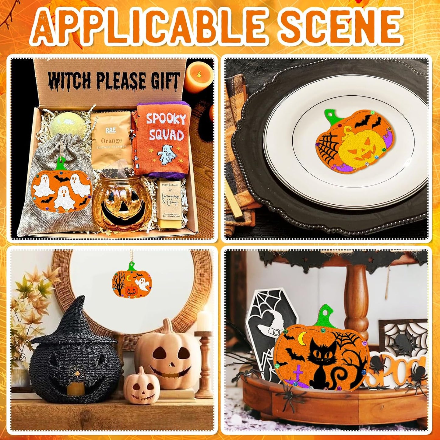 36PCS Wooden Pumpkins Ornaments to Paint Halloween Thanksgiving Decoration Cutouts Unfinished 3.5 inches, DIY Blank Unfinished Pumpkin Ornament for Home Harvest Crafts Hanging Autumn Decor（6Style）