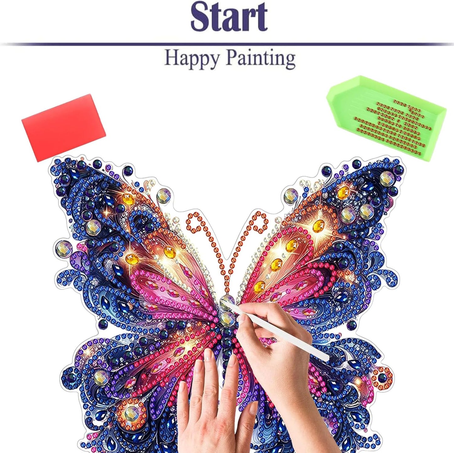 Diamond Painting Kits for Adults Beginners, 5D Full Drill Flowers and Butterfly Crystal Art Desktop Ornament, DIY Single Sided Home Office Desk Decor, Creative Craft Gift Set with Tools