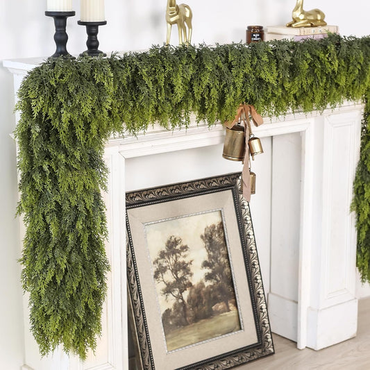 6FT Real Touch Cedar Garland for Fireplace - Artificial Christmas Garlands Realistic Faux Greenery Fake Pine Needles Garland for Holiday,Table, Window,Mantel,Stairs, Home,Indoor Outdoor Decor (2PCS)