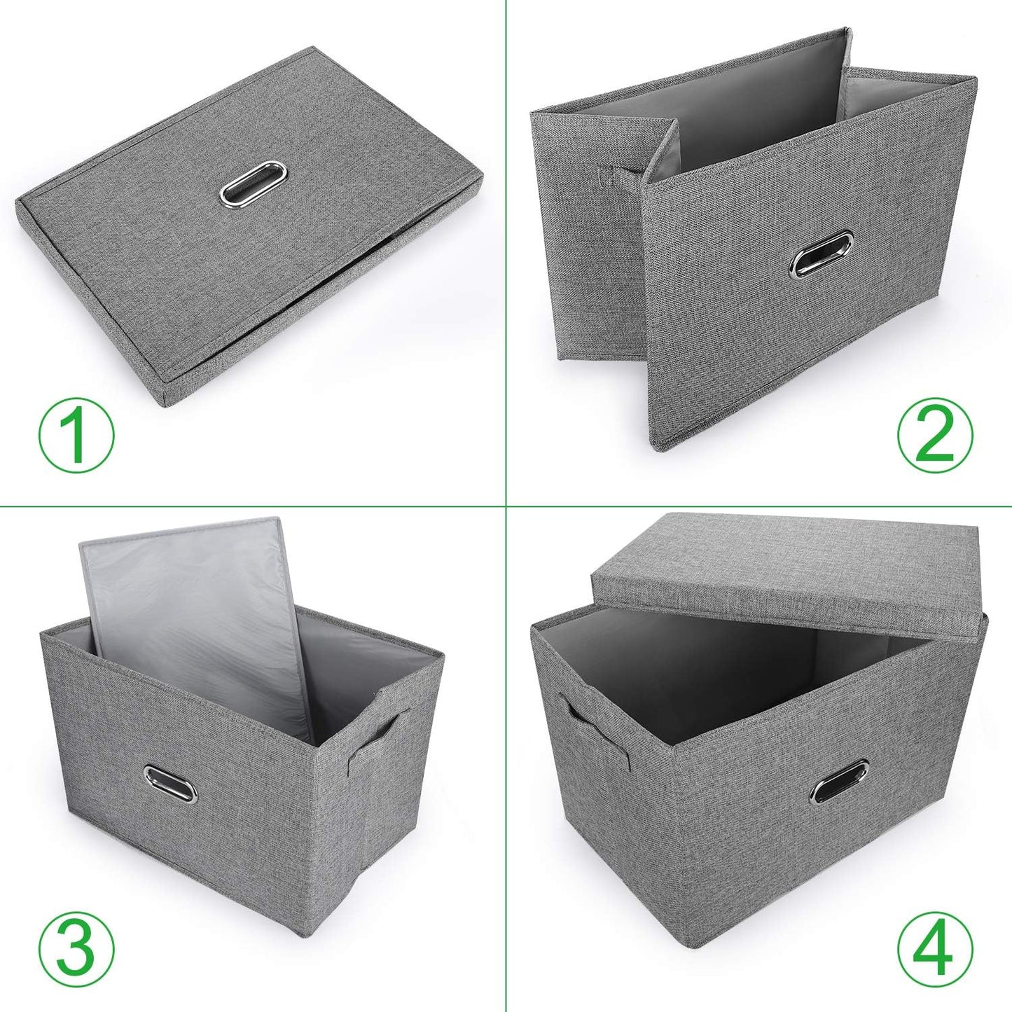 Large Linen Fabric Foldable Storage Bins with Removable Lid and Handles, Washable Storage Box Organizer Containers Baskets Cube with Cover for Bedroom,Closet,Office (Green, Extra Large)