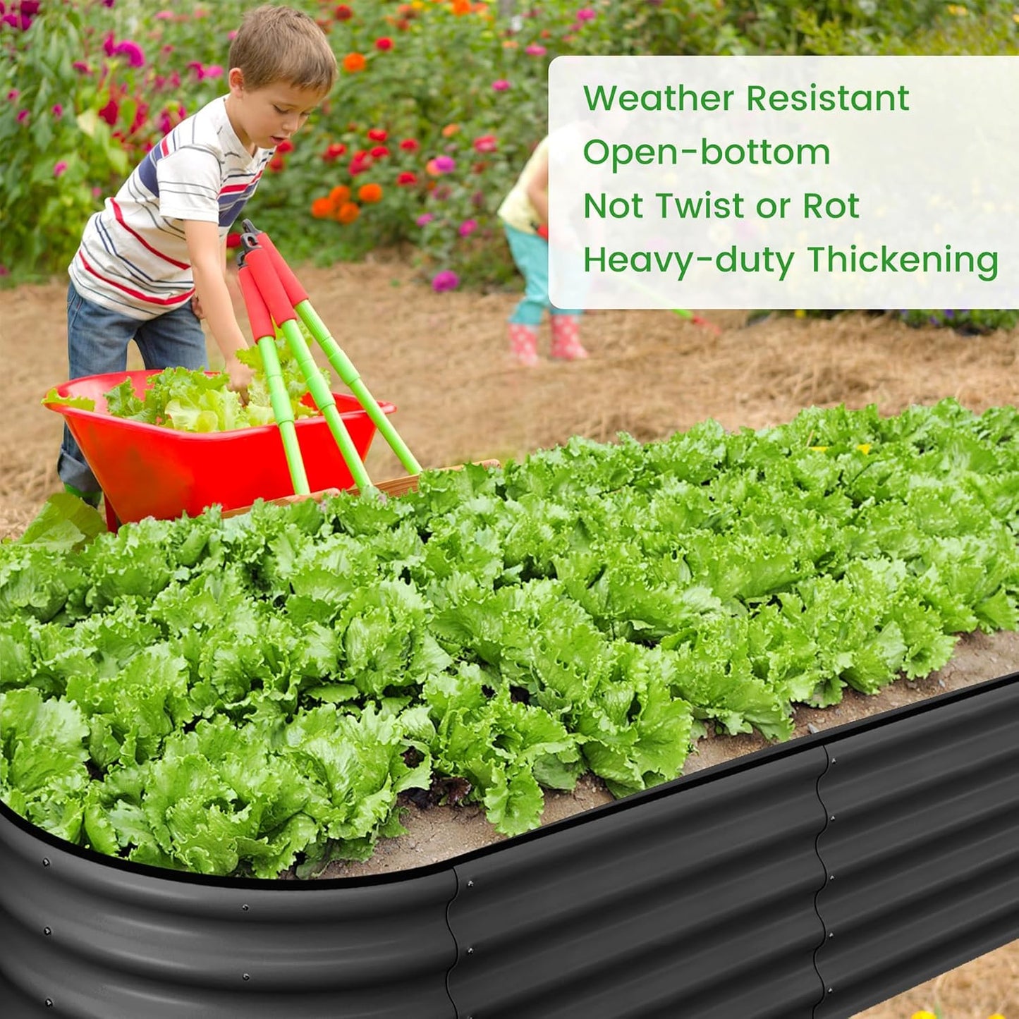 2 Pcs 4.5x2x1ft Oval Raised Garden Bed, Galvanized Raised Beds,Open-Ended Base Metal Raised Planter Beds,Garden Bed Outdoor,Planter Raised Boxes for Vegetables, Flowers,Tool-Free Asse,Gray