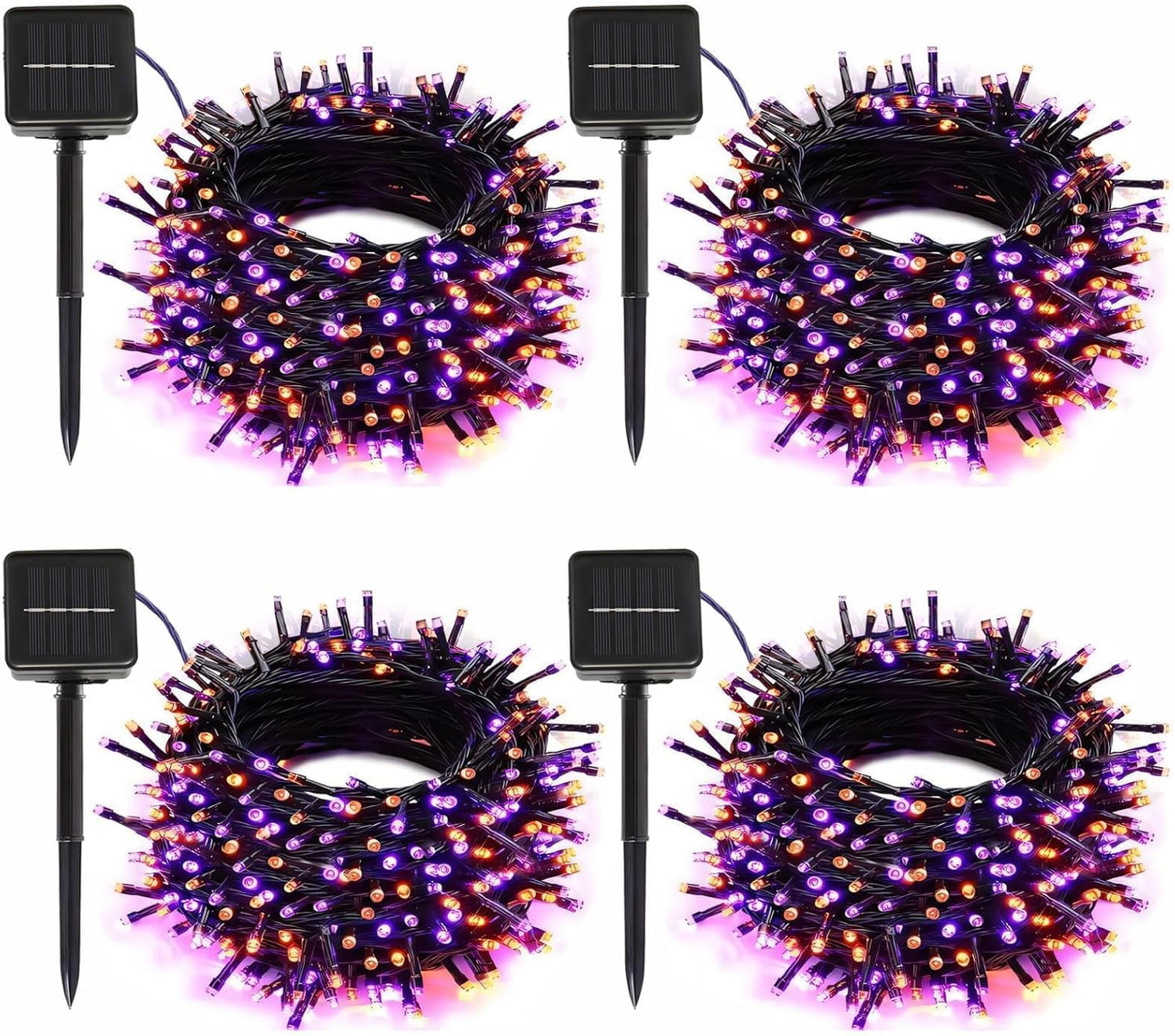4-Pack Solar String Lights,156Ft Extra-Long 400 LED Waterproof Solar Halloween Lights, 8 Modes for Garden, Patio, Wedding (Purple & Orange)