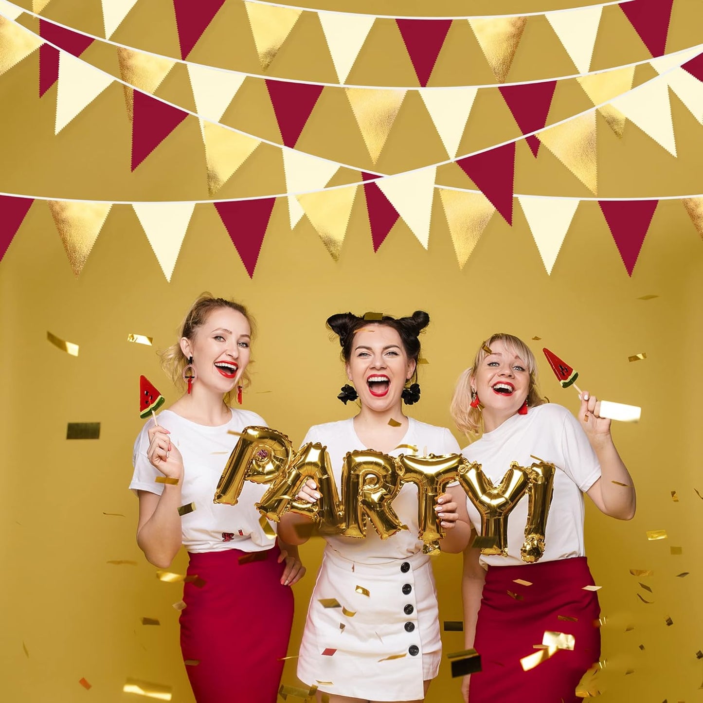 Burgundy Party Decorations Gold Maroon Beige Fabric Triangle Pennant Banner Garnet Flag Bunting Garland for Graduation Wedding Birthday Bridal Shower Bachelorette Anniversary Engagement Party Supplies