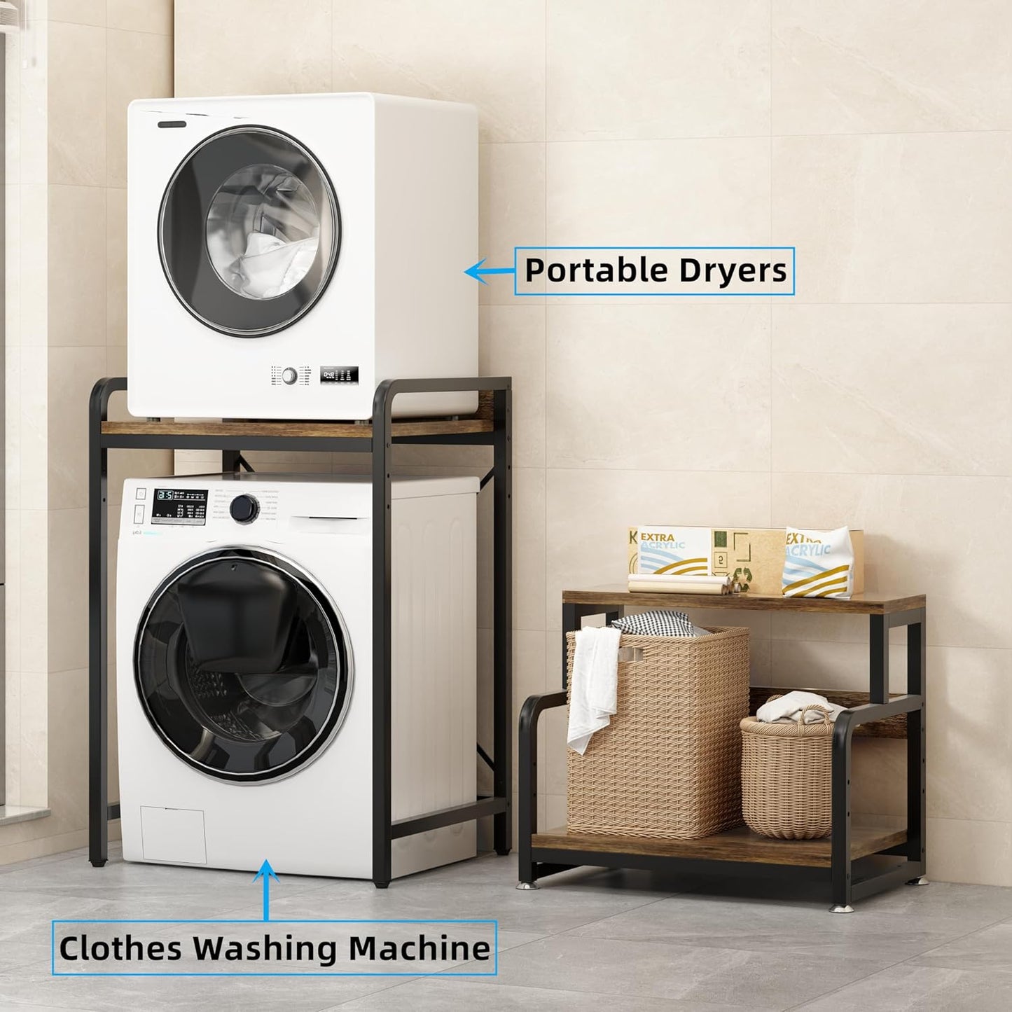 3-Tier Bathroom Room Shelf Washing Machine Storage Utility Rack Over The Toilet Washer Dryer Storage Bathroom Organizer Rack Space Saving Shelving Units Clothes Dryers Shelf