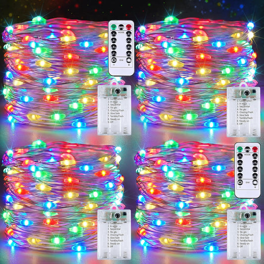 4 Pack Fairy Lights Battery Operated with Remote Control Timer, 26 FT 80 LED String Lights Outdoor Indoor, 8 Mode Twinkle Lights for Christmas Party Wedding Birthday Bedroom Decorations (Multicolor)