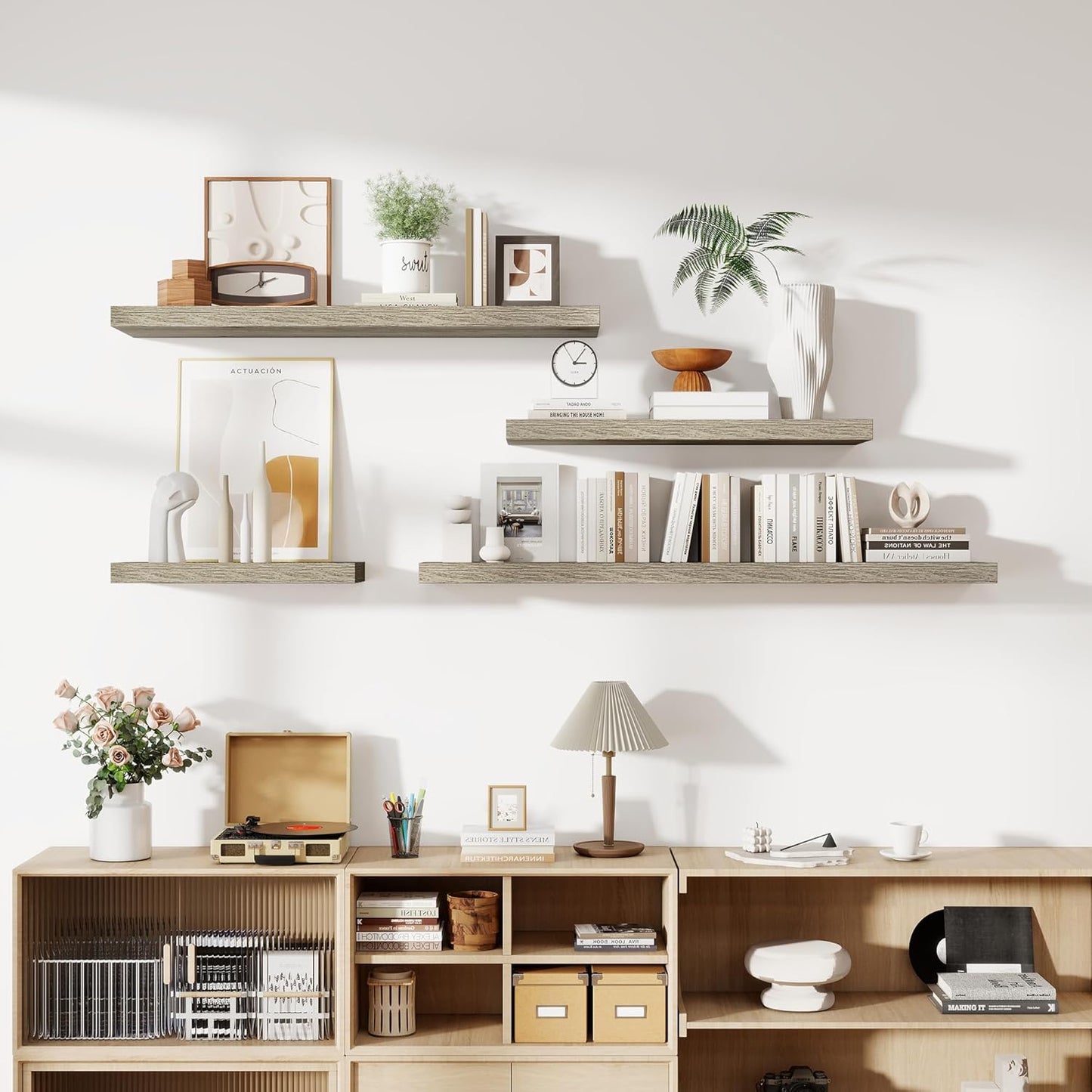 36 Inch Floating Shelves, 12 Inch Deep Floating Shelves for Wall, Floating Shelf with Invisible Brackets, Deep Shelves for Bathroom, Bedroom, Living Room, 2 Pack, Vintage Gray Oak