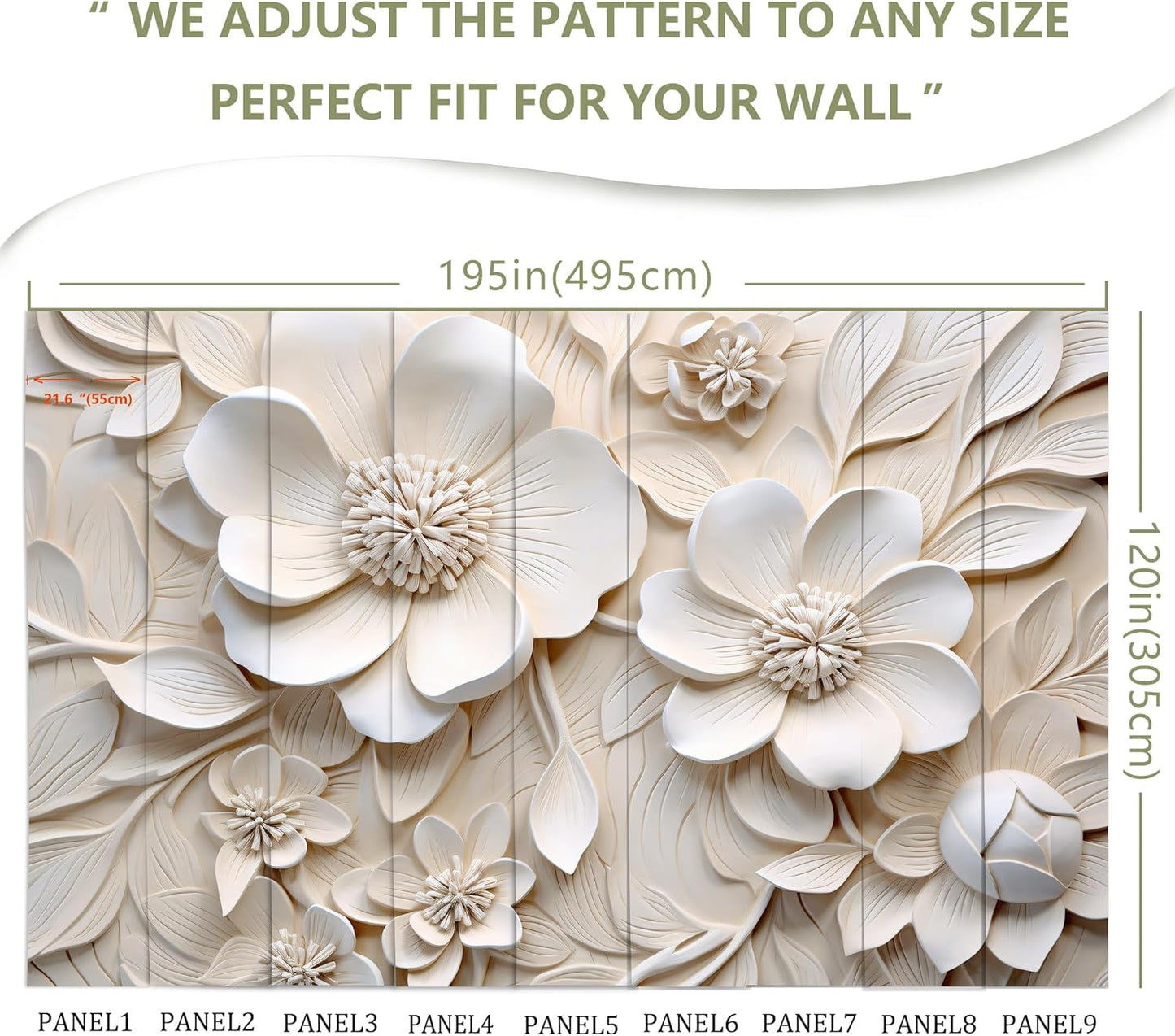 3D Relief Floral Wall Mural Wallpaper for Living Room Bedroom (Not Peel n' Stick)