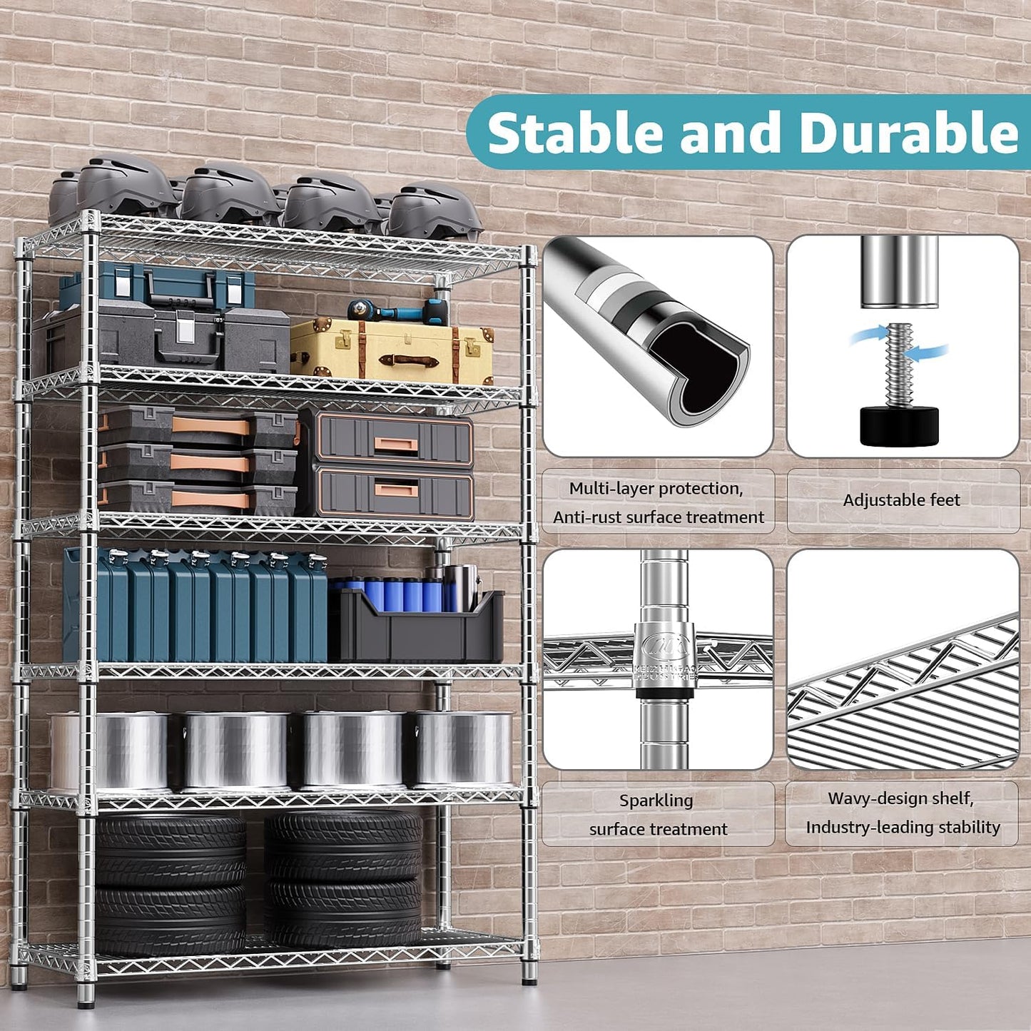 4080 lbs Steel Storage Shelving 6-Tier Utility Shelving Unit Steel Organizer Wire Rack for Home,Kitchen,Office,Garage, 17.7" D x 47.2" W x 72.3" H