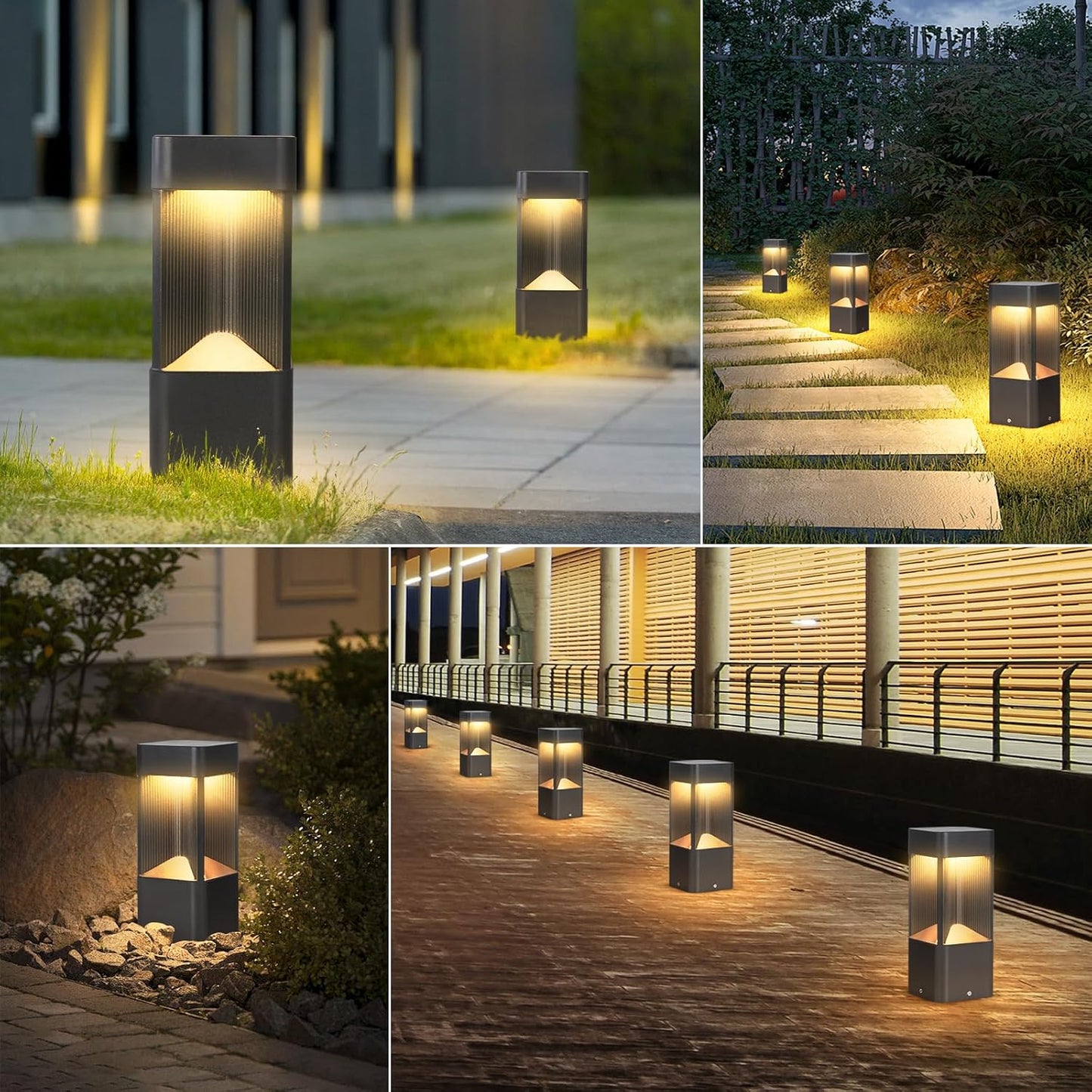 3000K Pathway Lights Black Landscape Path Light Outdoor Waterproof Garden Floor Lamp Modern Walkway Lights LED Warm Light Bollard Lighting Hardwired Aluminum Lawn Post Lights for Entrance Patio Porch