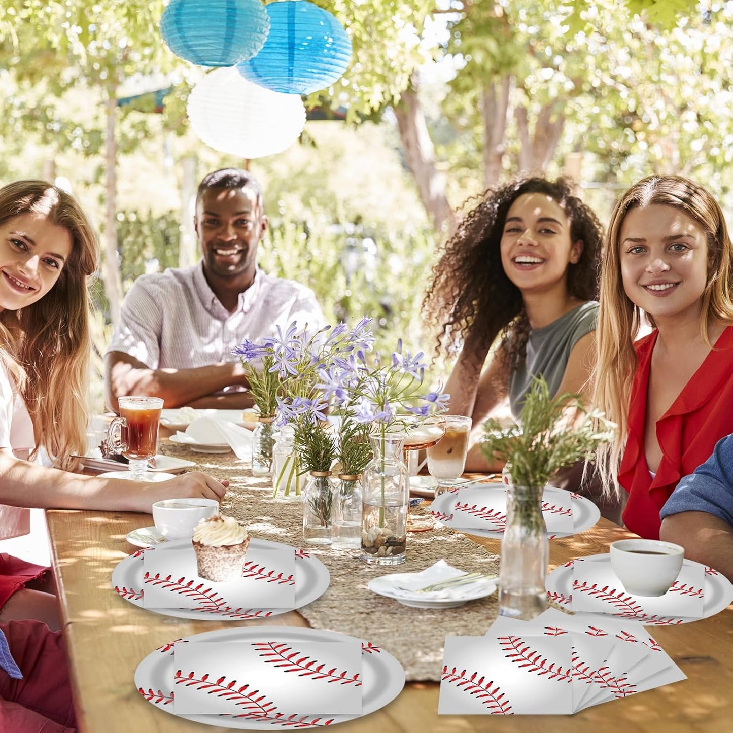 40 Pcs Baseball Party Dessert Plates and Napkins Sets 9" Paper Plates and 6.5" Napkins Party Supplies Tableware Decoration For Birthday Picnic